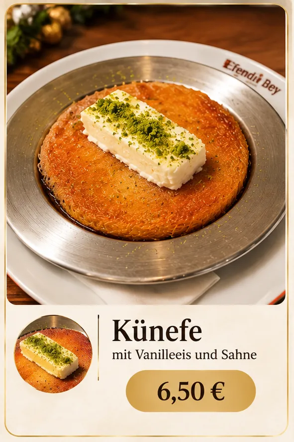 Künefe mit Vanilleeis und Sahne