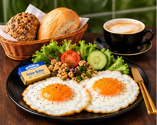Frühstück mit 2 Eiern (gekocht oder als Spiegelei)