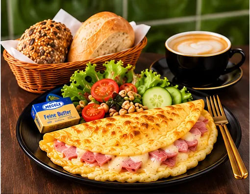 Omelett Frühstück mit Käse & Schinken oder Salami