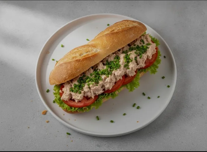 Thunfisch-Sandwich mit schwarzen Oliven im Fladenbrot
