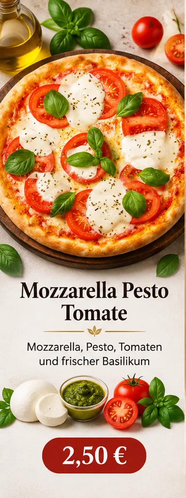 Mini Pizza Mozzarella, Pesto & Tomaten