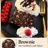 Brownie mit Vanilleeis und Sahne
